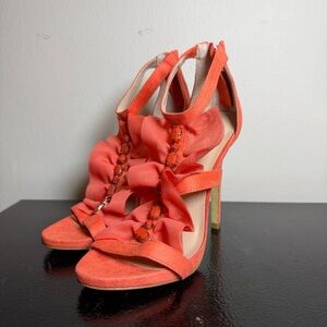 Elegant Coral Ruffle High Heel Sandals